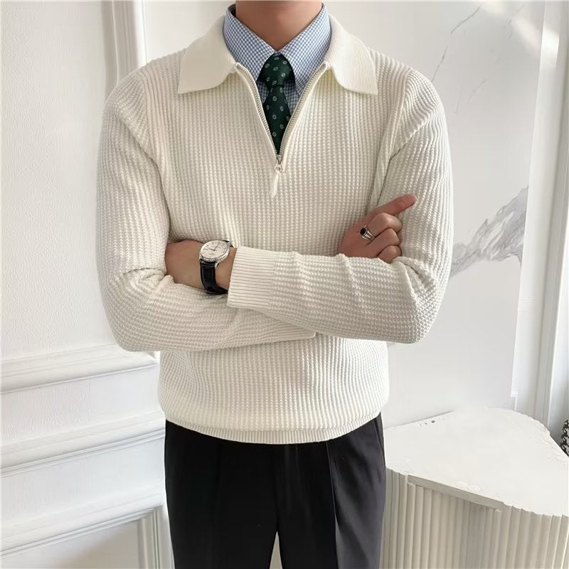 Callum Waffle Knit Zip Polo