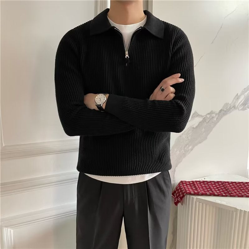 Callum Waffle Knit Zip Polo