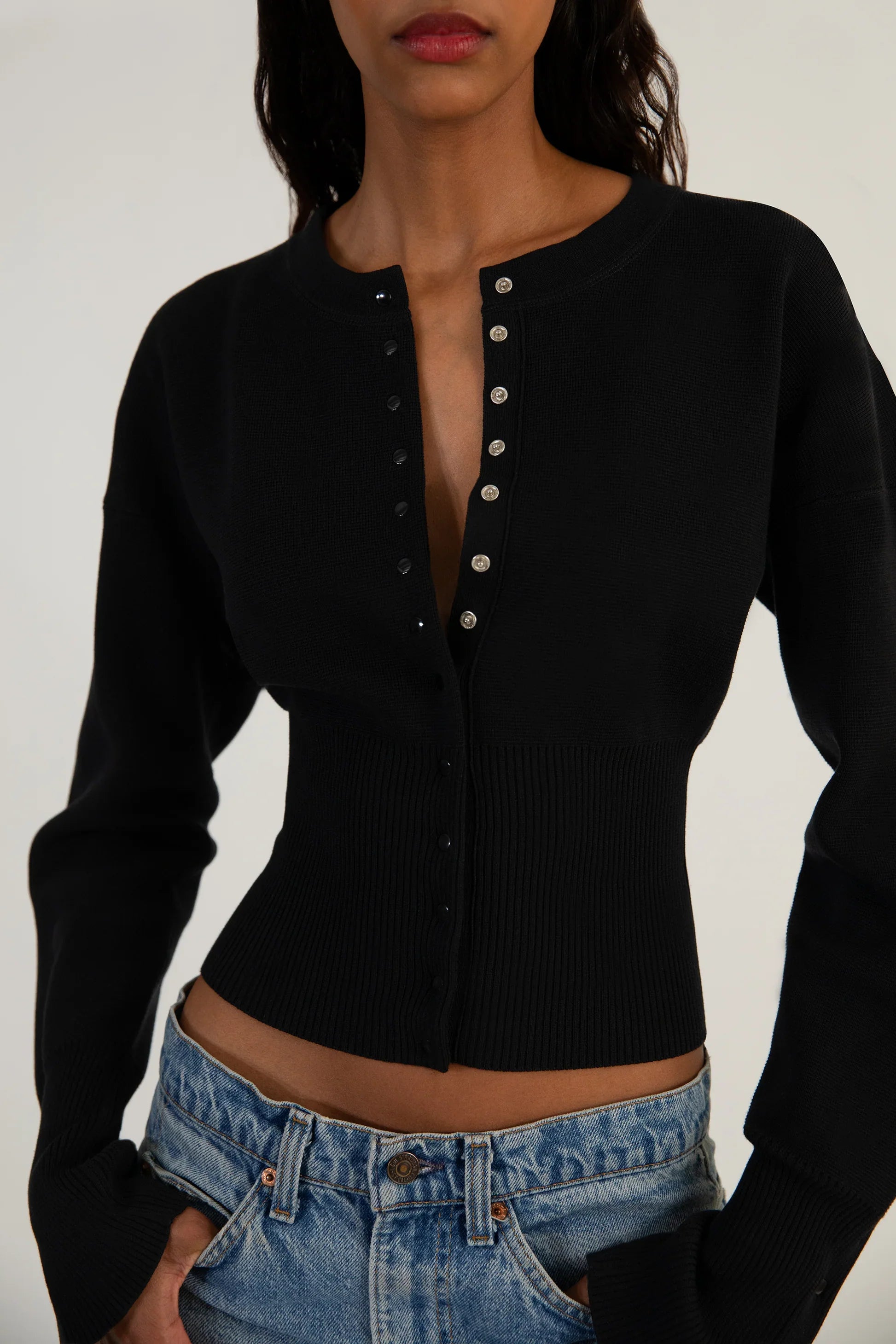 Aria Sculpted Snap Knit Cardigan