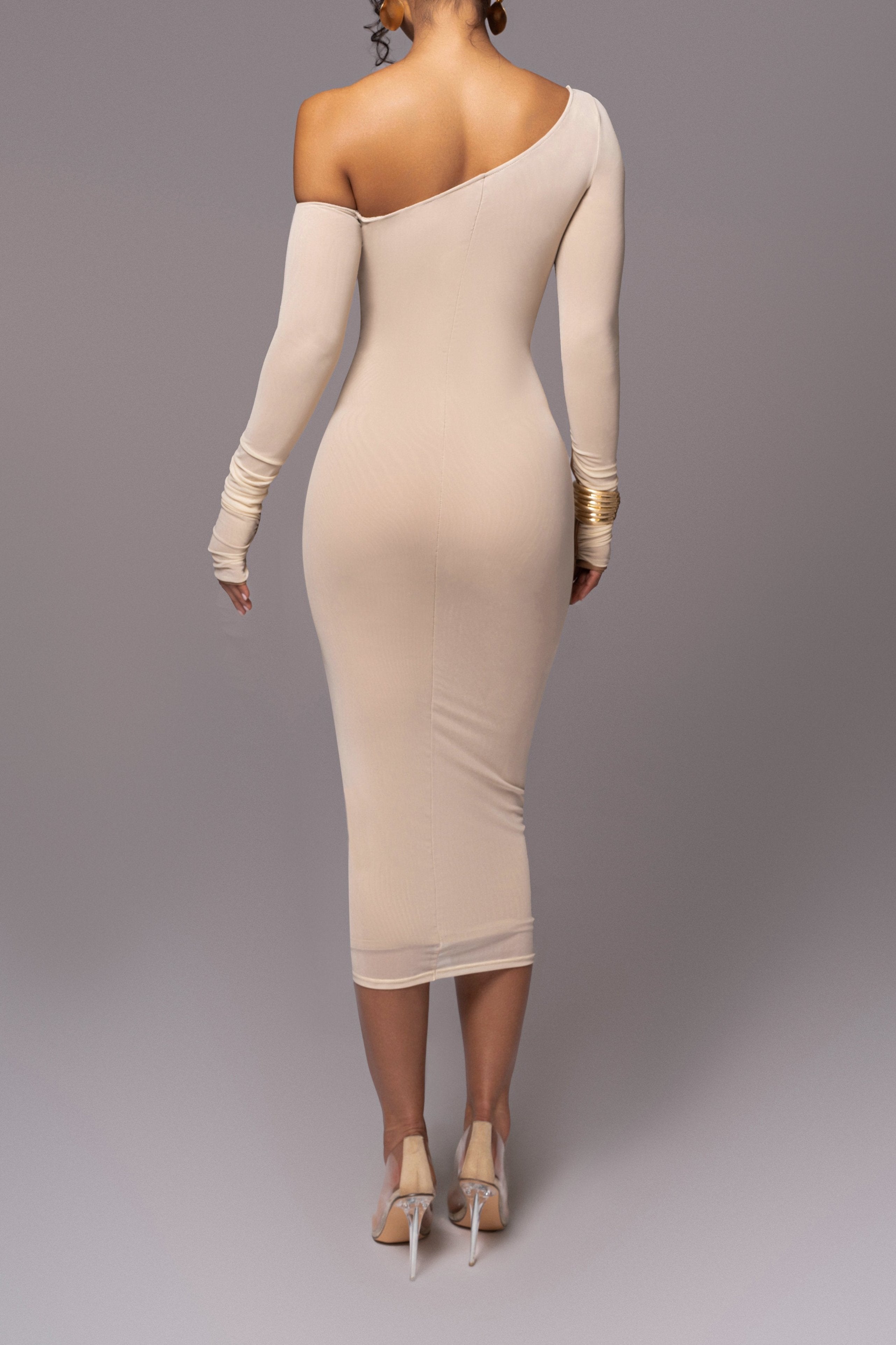 Selene One-Shoulder Ruched Midi Dress