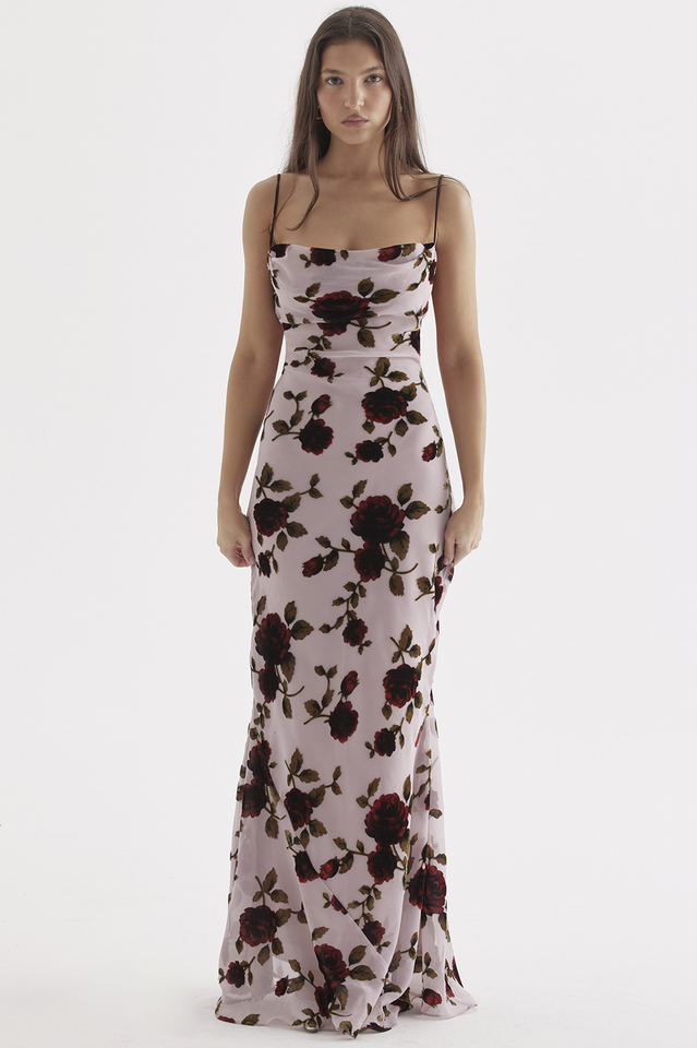 Rosalina Velvet Rose Maxi Dress