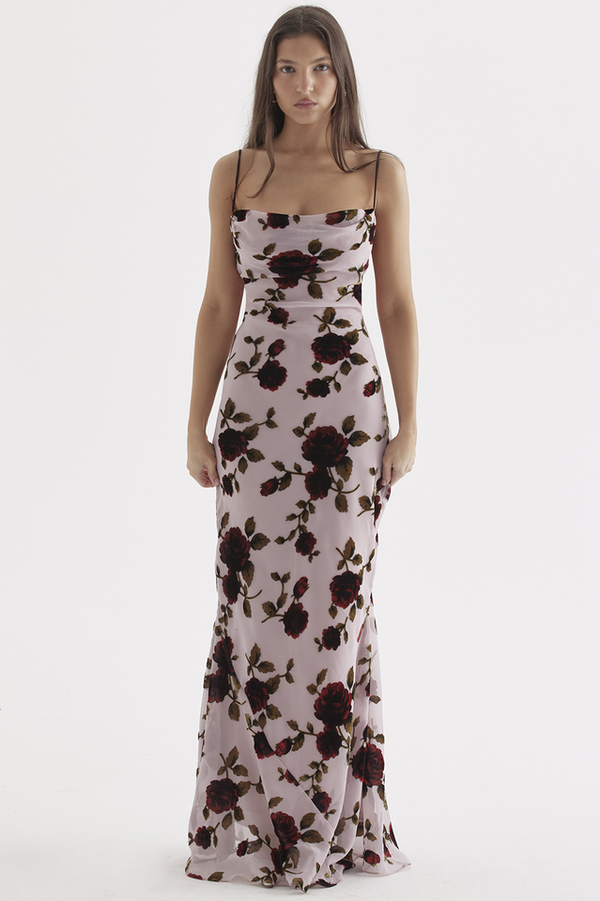 Rosalina Velvet Rose Maxi Dress