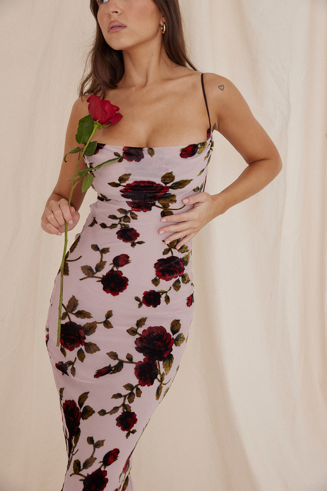 Rosalina Velvet Rose Maxi Dress