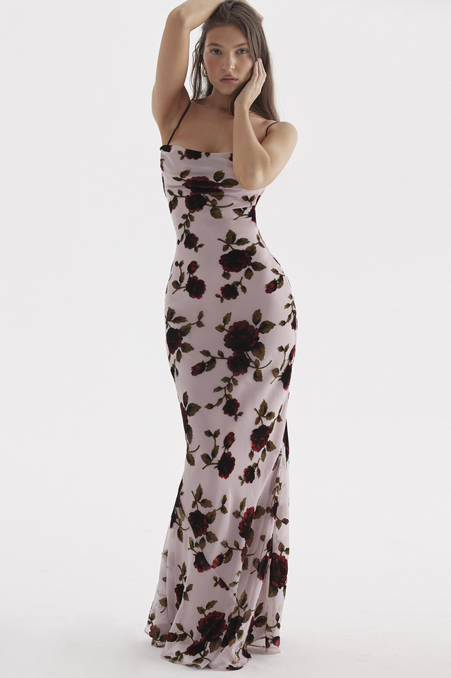 Rosalina Velvet Rose Maxi Dress