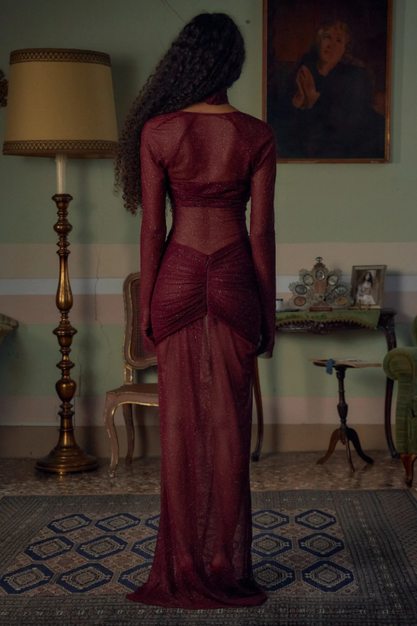 Burgundy Twilight Luminescence Maxi Dress