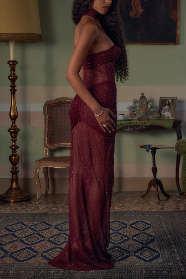 Burgundy Twilight Luminescence Maxi Dress