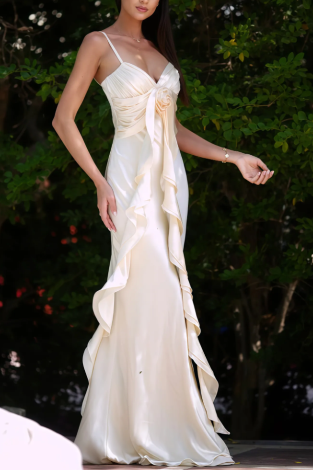 Seraphine Rose Detail Ruffle Maxi Dress