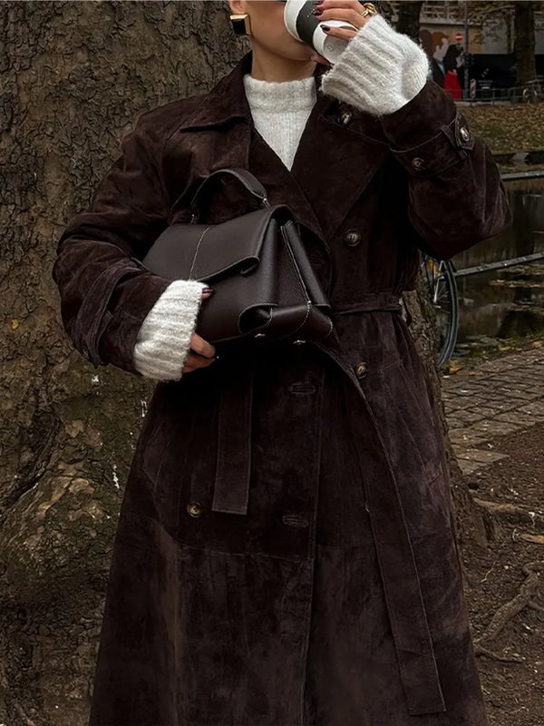 Delaney Suede Belted Trench Coat