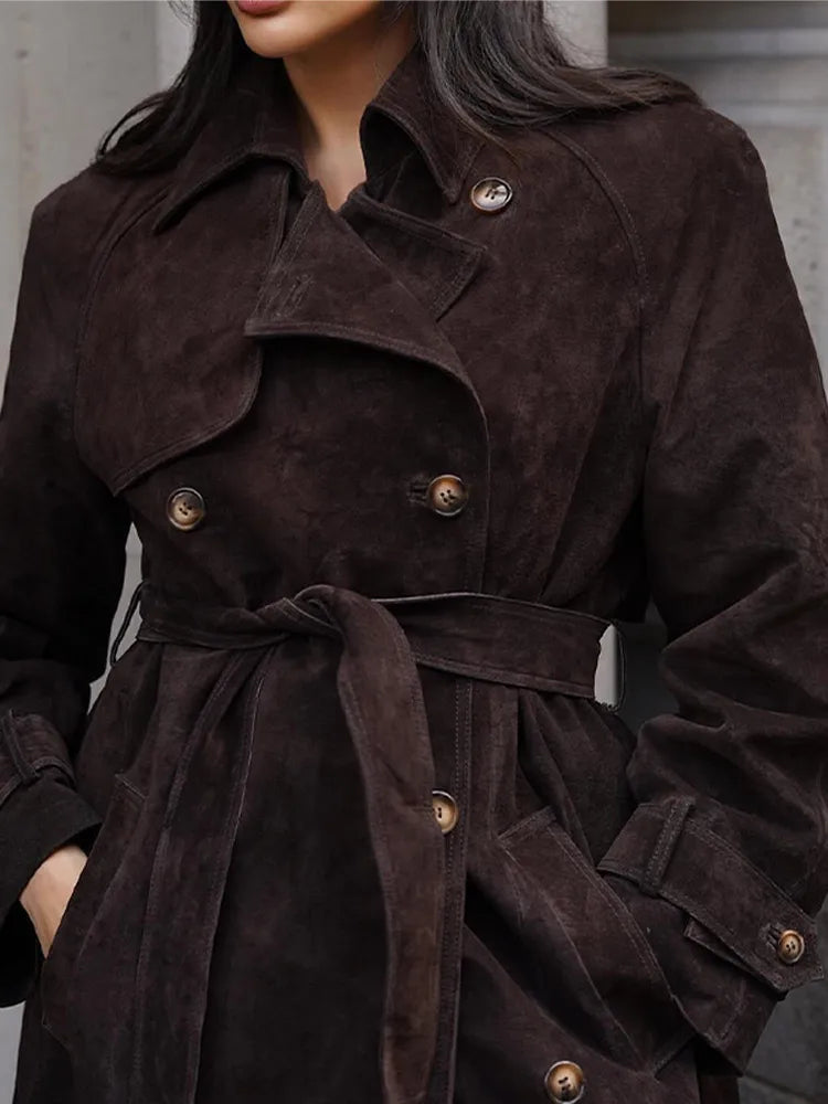 Delaney Suede Belted Trench Coat