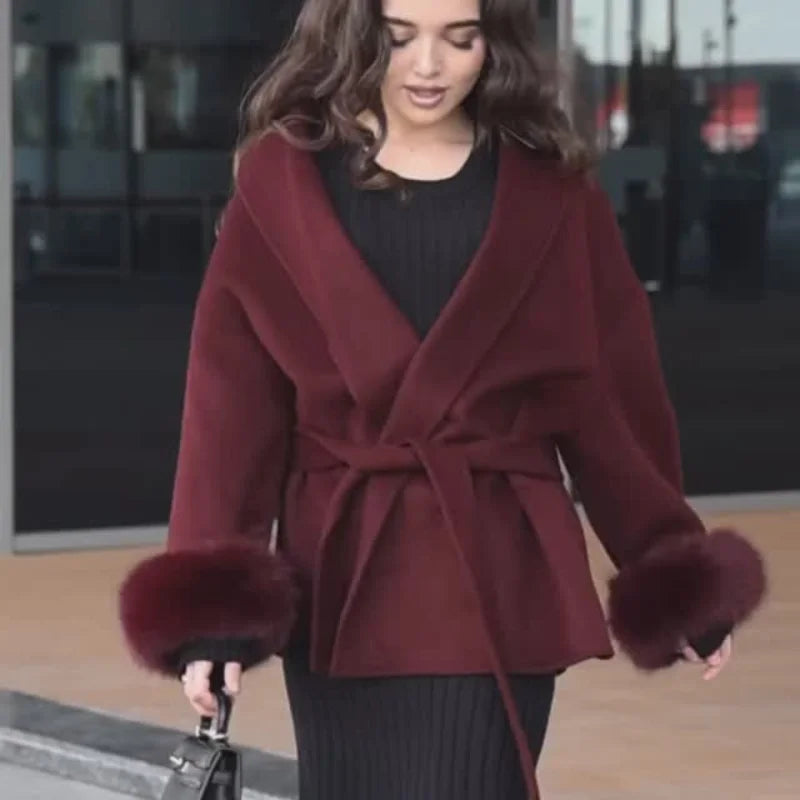 Mulberry Luxe Faux Fur Cuff Wrap Coat