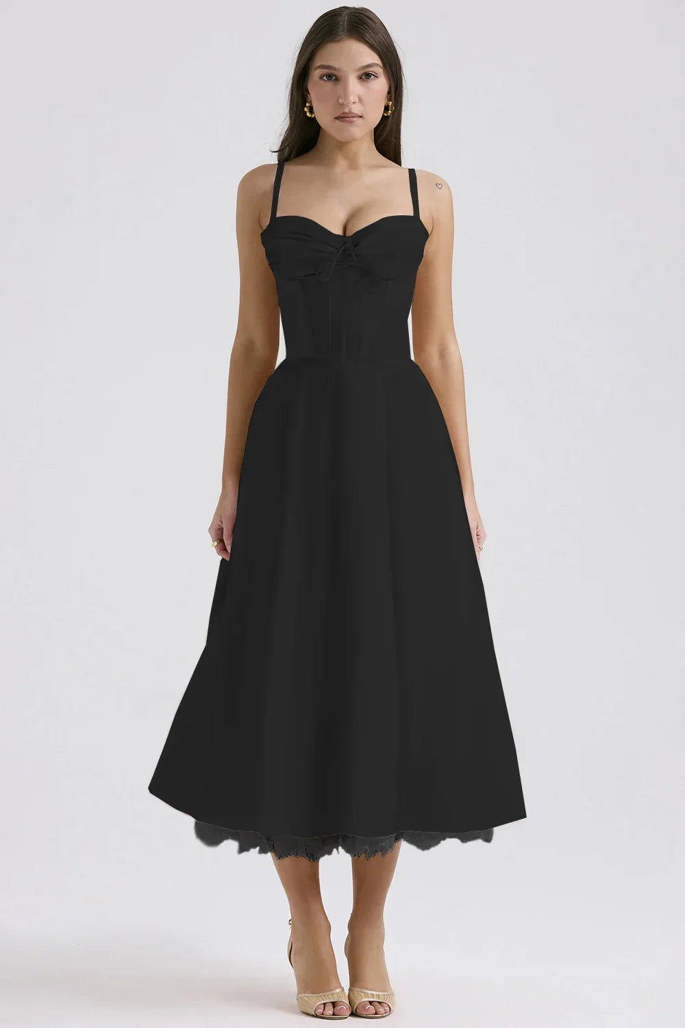 Black Rosalind Corset Midi Dress