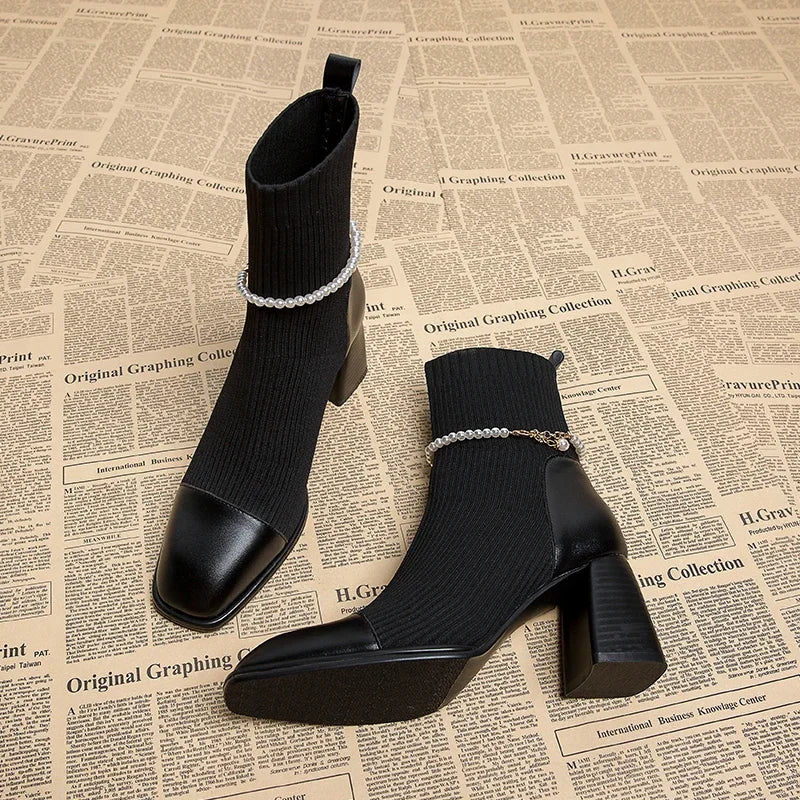 Celeste Pearl Charm Sock Boots