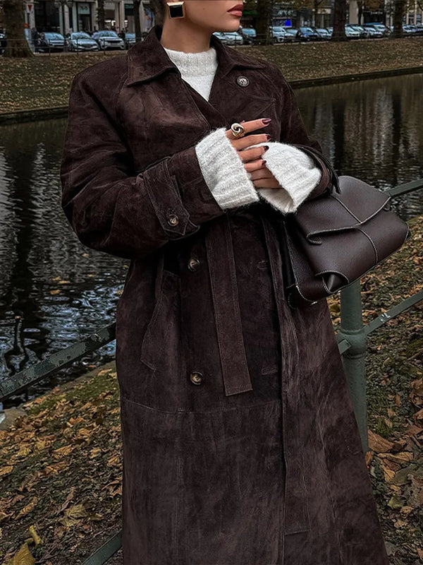 Delaney Suede Belted Trench Coat