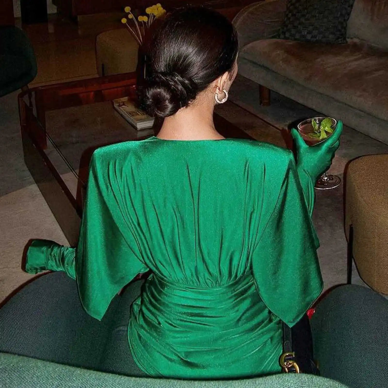 Emerald Grace Plunge Mini Dress