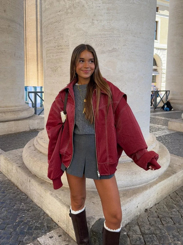 Romy Red Oversized Zip Jacket