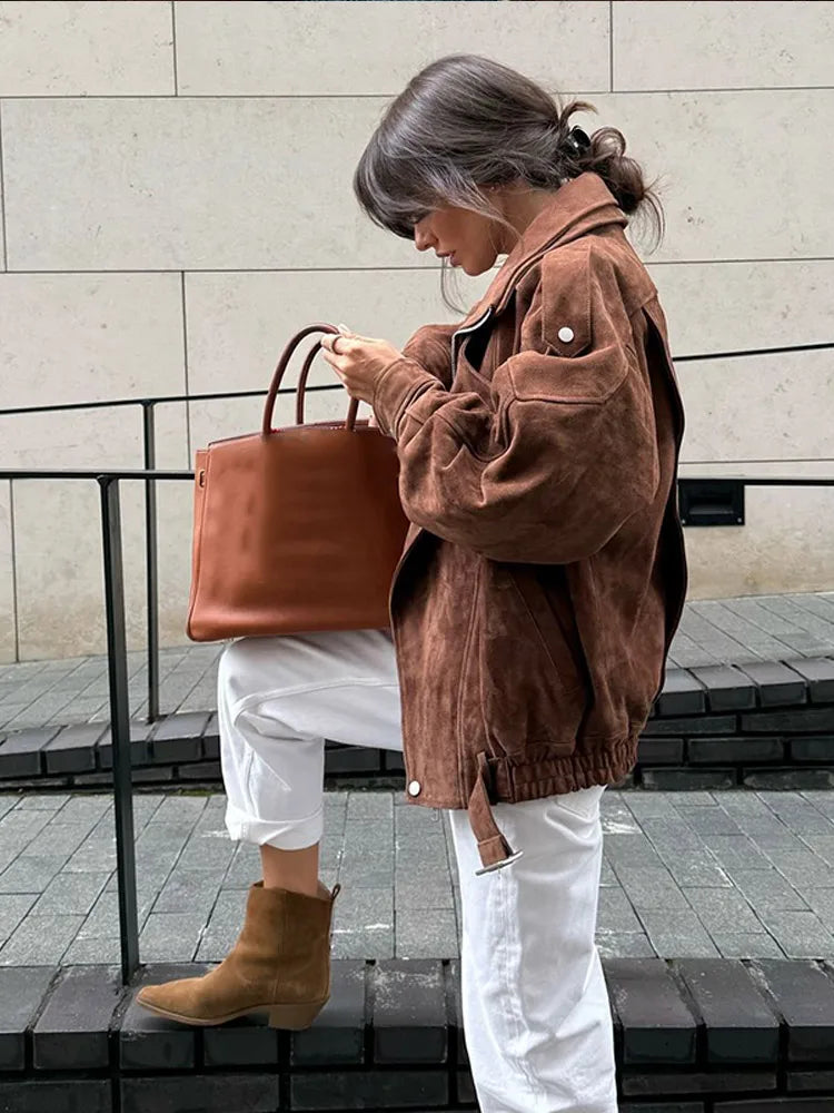 Anast Suede Belted Biker Jacket