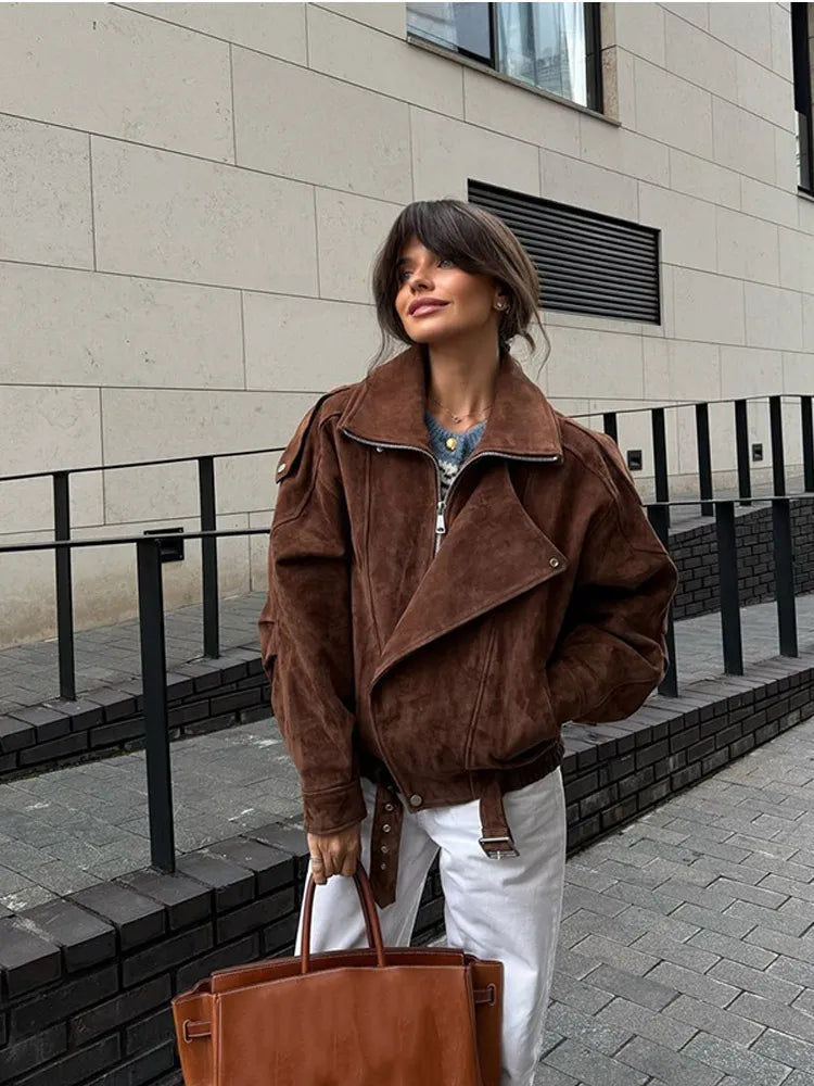 Anast Suede Belted Biker Jacket