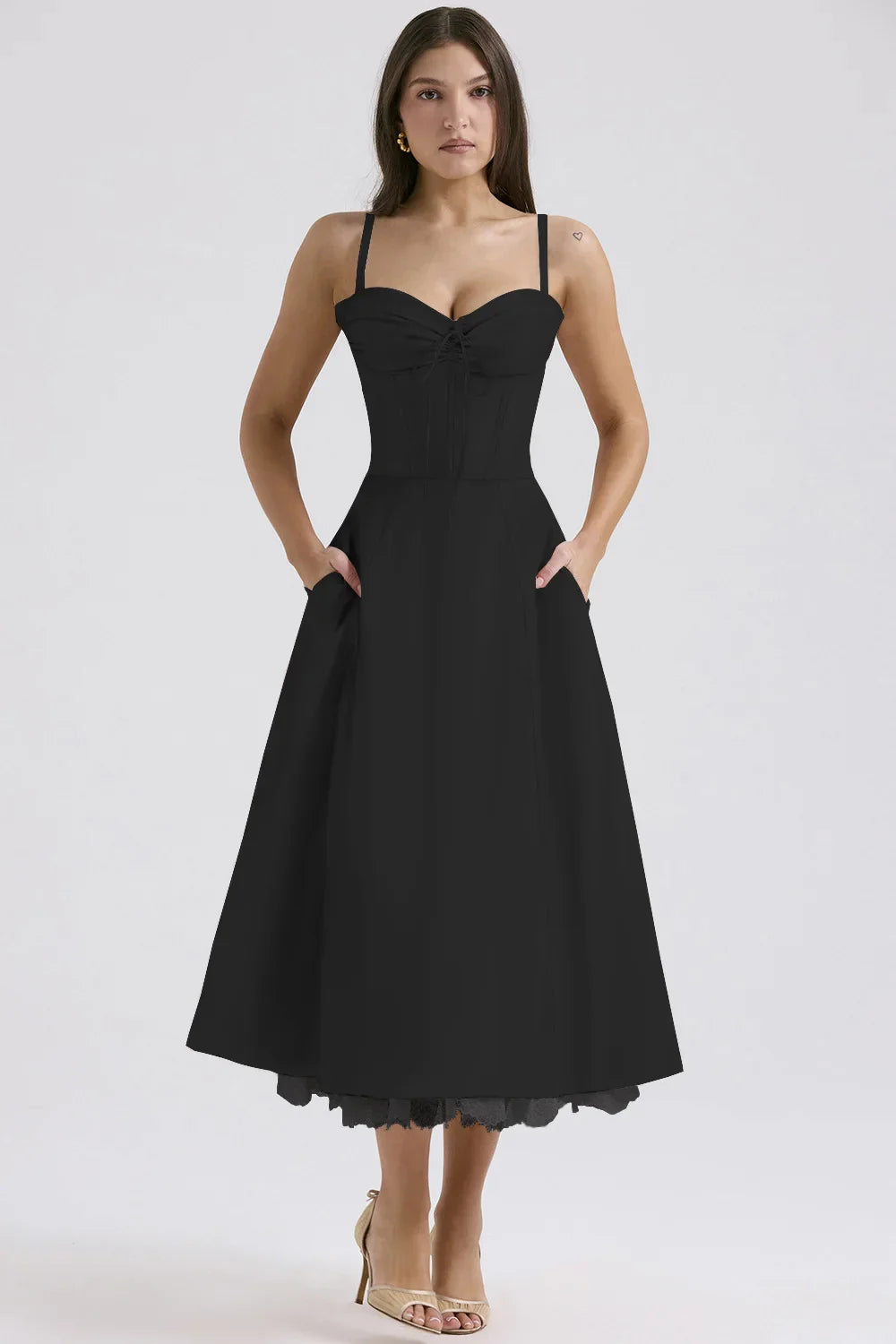 Black Rosalind Corset Midi Dress