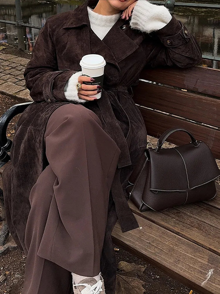 Delaney Suede Belted Trench Coat
