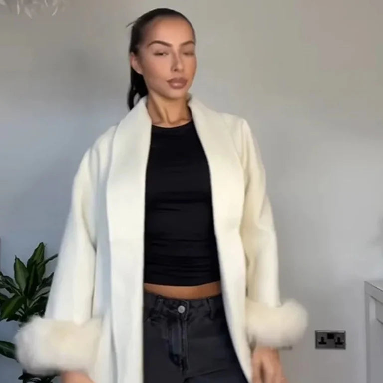 Mulberry Luxe Faux Fur Cuff Wrap Coat
