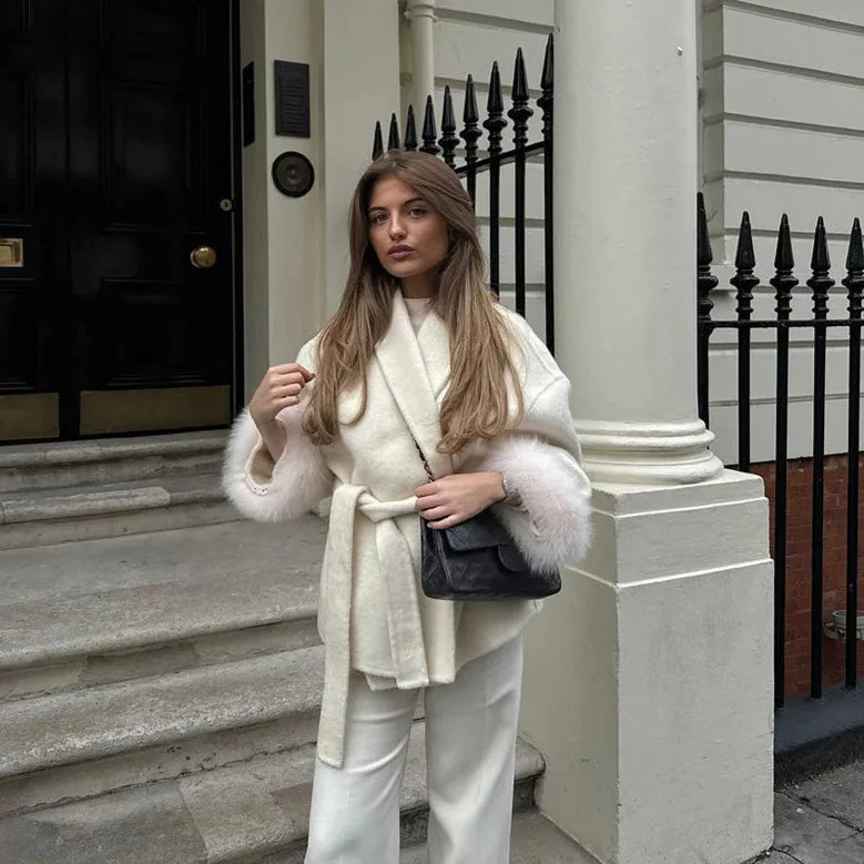 Mulberry Luxe Faux Fur Cuff Wrap Coat