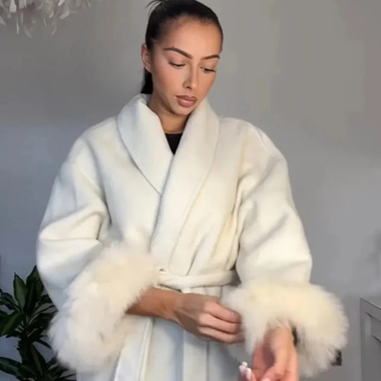 Mulberry Luxe Faux Fur Cuff Wrap Coat