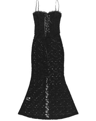 Veloura Sheer Corset Lace Maxi Dress
