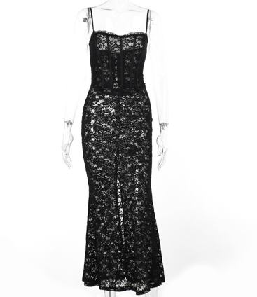 Veloura Sheer Corset Lace Maxi Dress