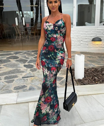 Midnight Bloom Satin Maxi Dress