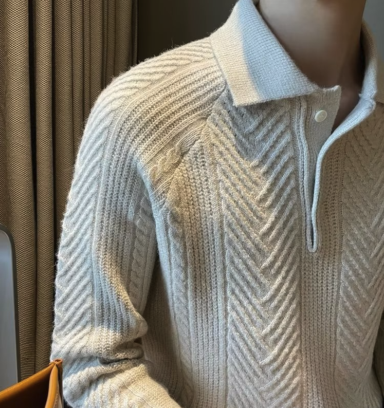 Ardmore Chevron-Knit Polo Pullover