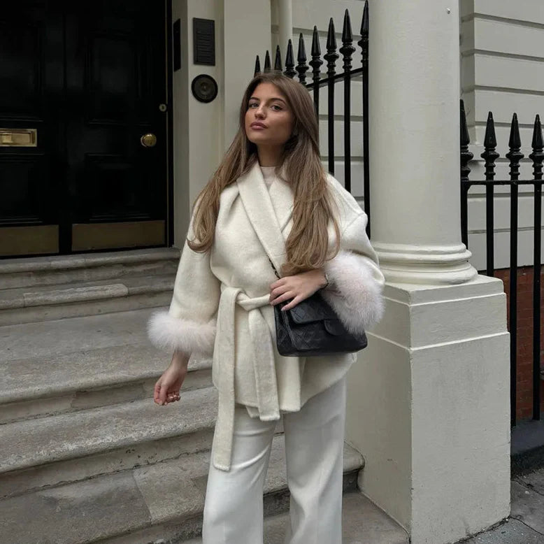 Mulberry Luxe Faux Fur Cuff Wrap Coat