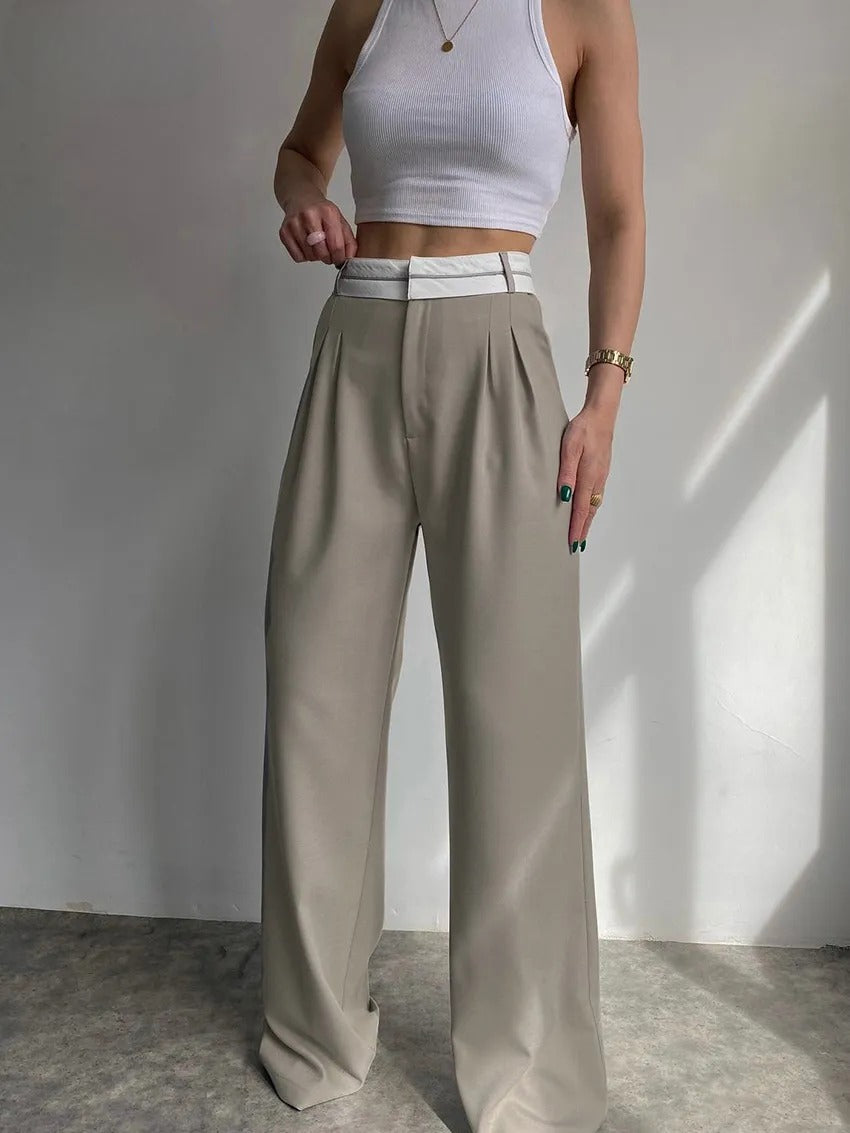 Milan Fold-Detail Wide Leg Pants