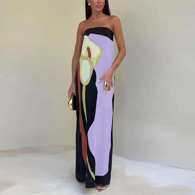Soleia Strapless Abstract Maxi Dress