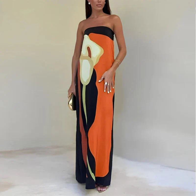 Soleia Strapless Abstract Maxi Dress