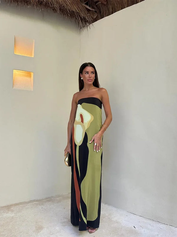 Soleia Strapless Abstract Maxi Dress
