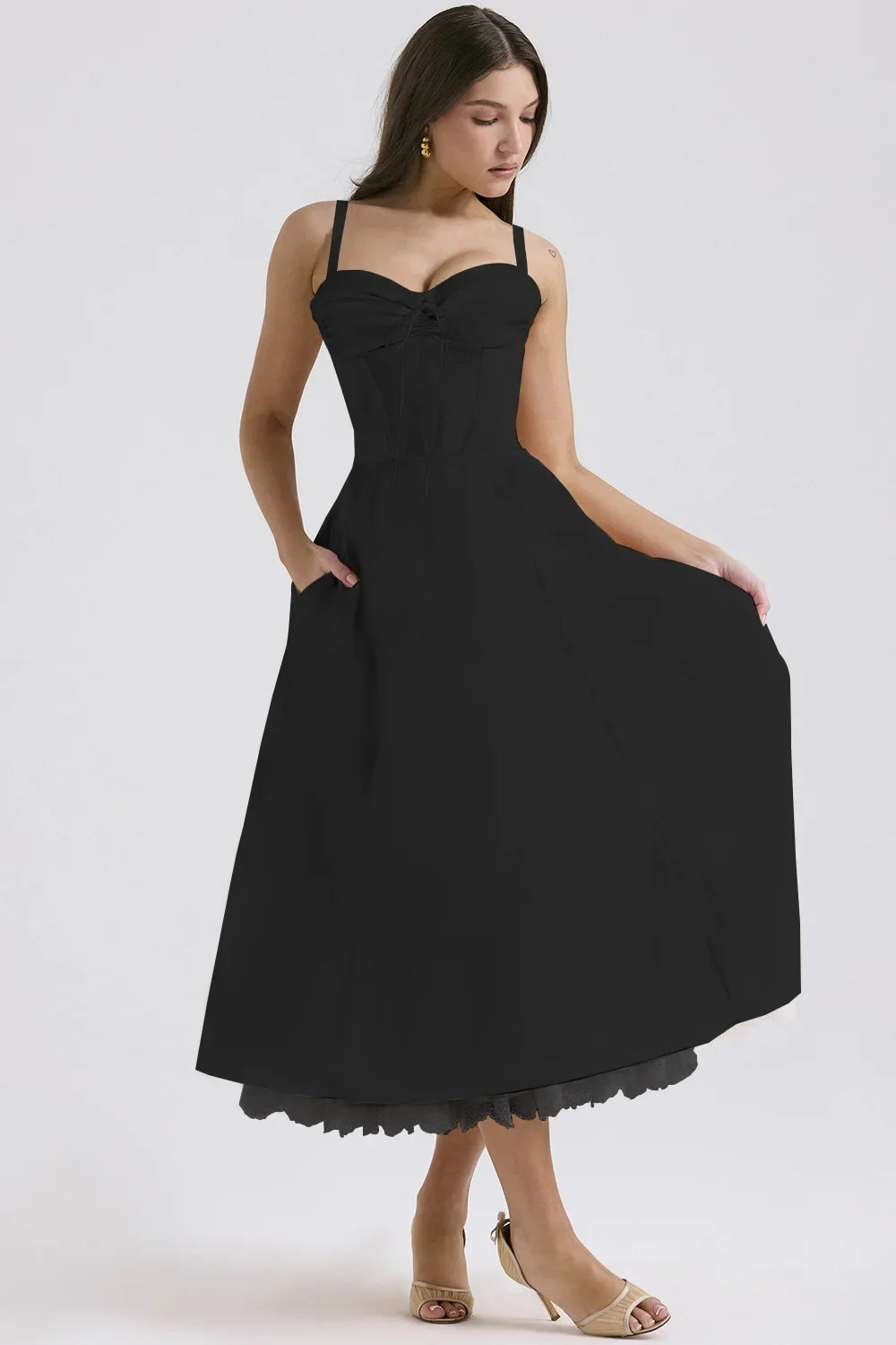 Black Rosalind Corset Midi Dress