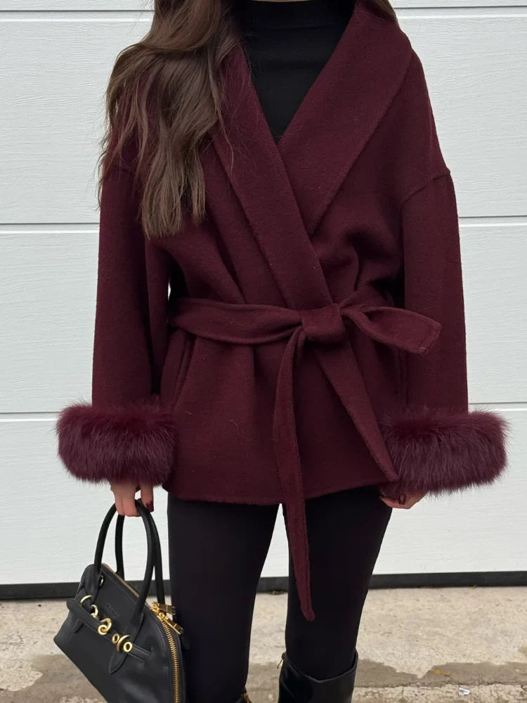 Mulberry Luxe Faux Fur Cuff Wrap Coat