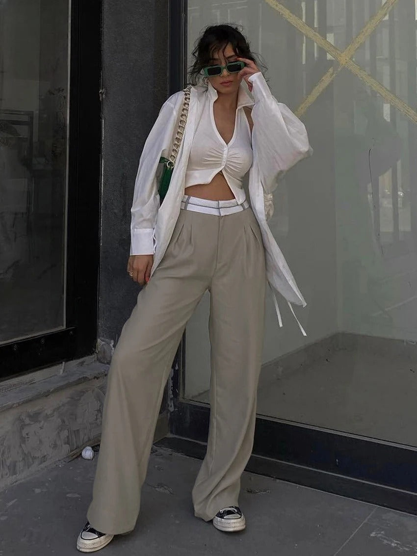 Milan Fold-Detail Wide Leg Pants