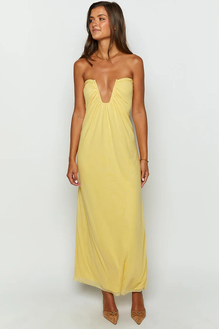 Santorini Sunset Plunge Maxi Dress