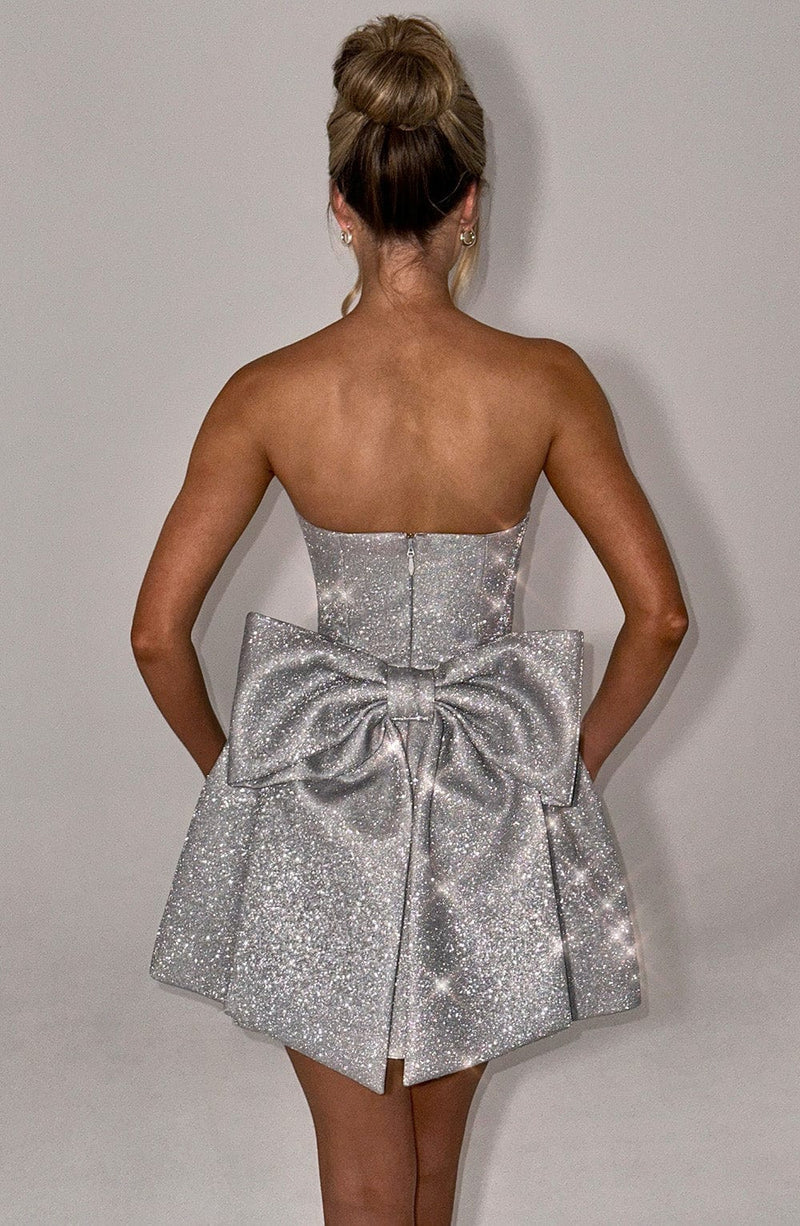 Silver Stella Glitter Mini Dress