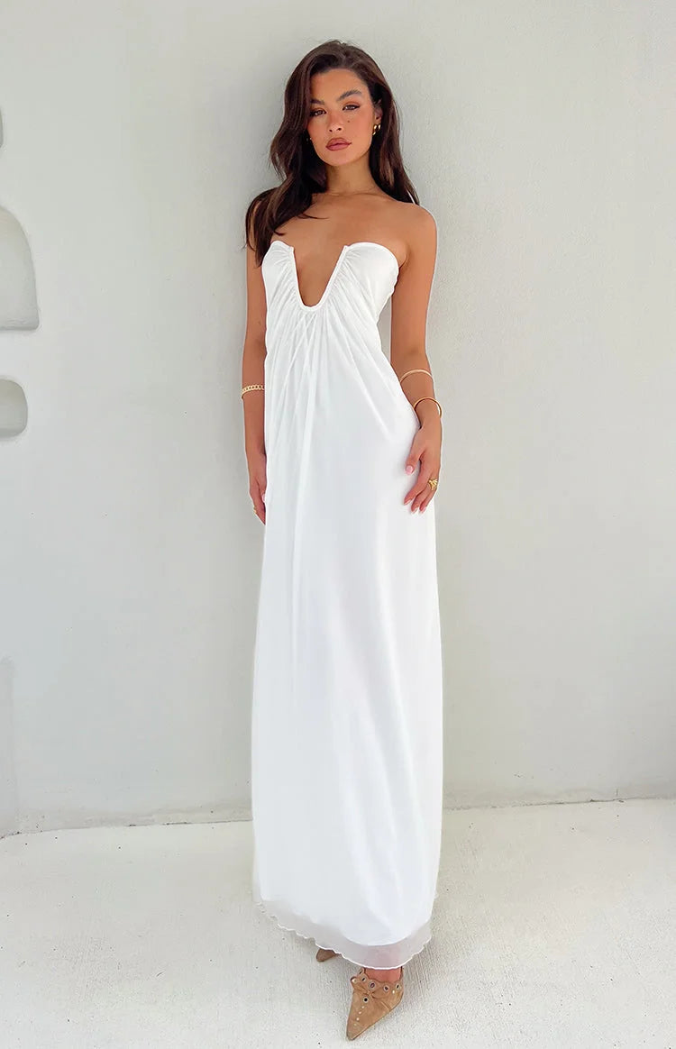 Santorini Sunset Plunge Maxi Dress