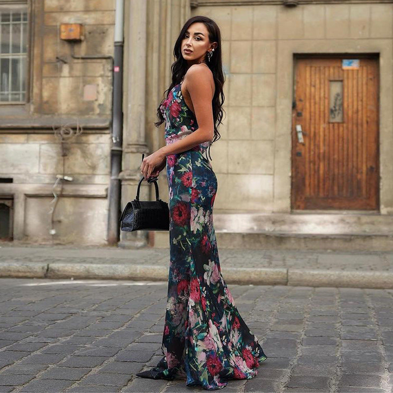 Midnight Bloom Satin Maxi Dress