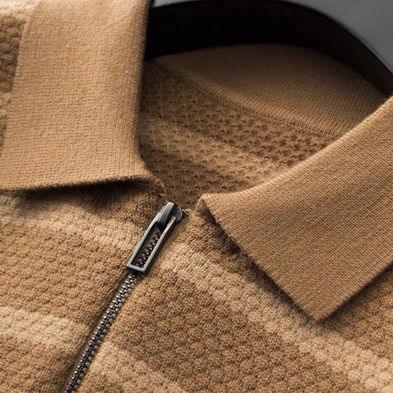 Eldridge Textured Zip-Collar Polo Knit