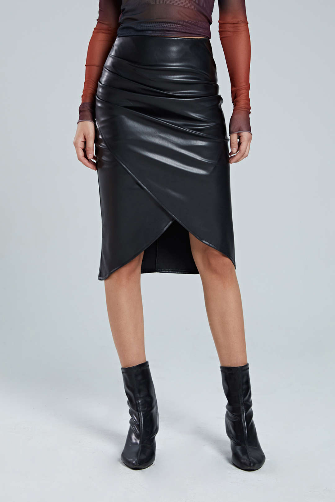 Faux Leather Wrap Skirt