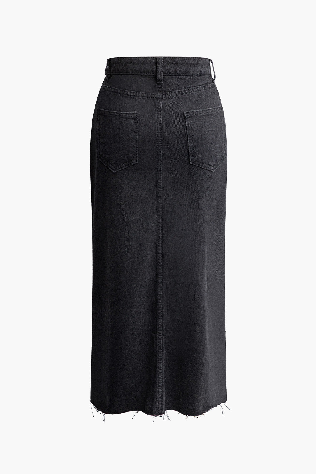 Wrap-Slit Denim Midi Skirt