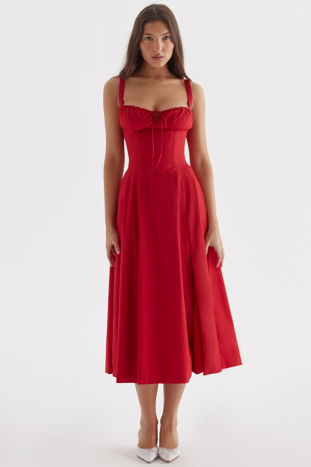 Red Rosalind Corset Midi Dress