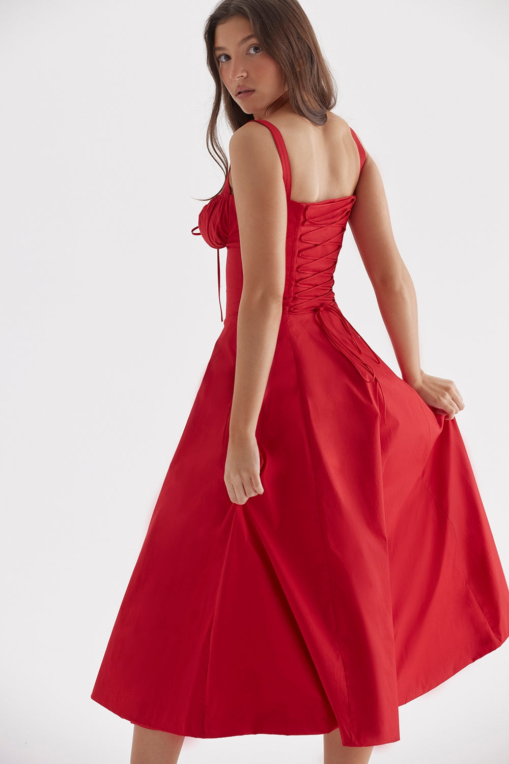 Red Rosalind Corset Midi Dress