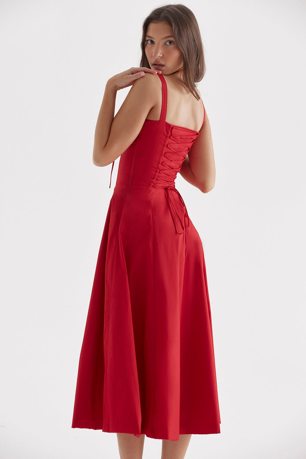 Red Rosalind Corset Midi Dress