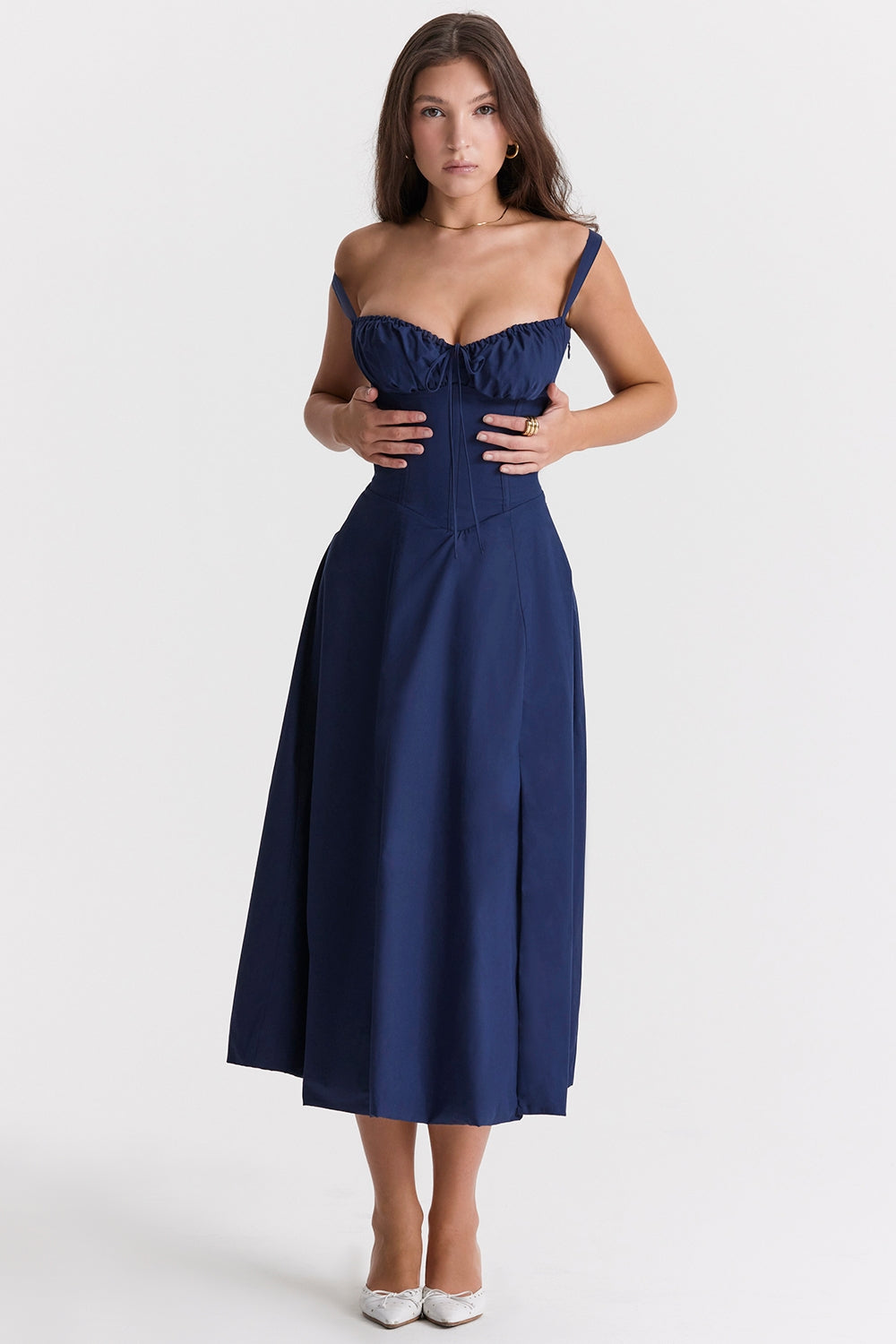 Navy Rosalind Corset Midi Dress