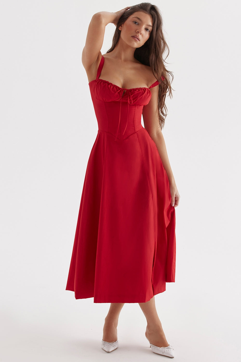 Red Rosalind Corset Midi Dress